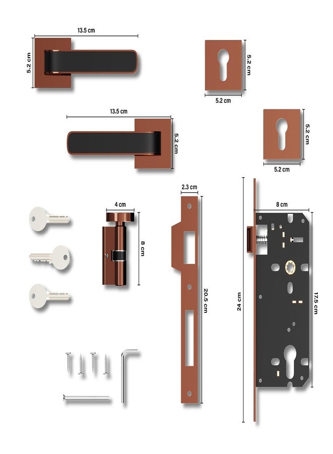 GRIVAN Premium Heavy Duty Door Locks for Main Door, Mortise Door Lock Set with 3 Brass Keys, Bedroom Door Lock, Handle Lock for Home/Office/Hotel (Rose Gold, Black Finish) | 2 Years Warranty - Image 5